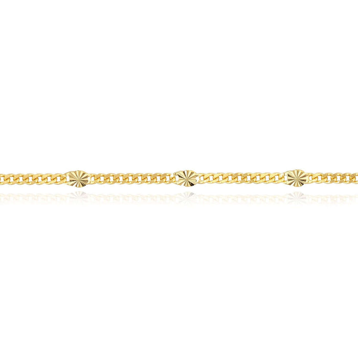 14K Yellow Gold Curb Ankle Bracelet (Solid Links) 9" - 10" Adjustable - WJD Exclusives