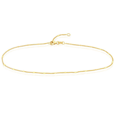 14K Yellow Gold Curb Ankle Bracelet (Solid Links) 9" - 10" Adjustable - WJD Exclusives