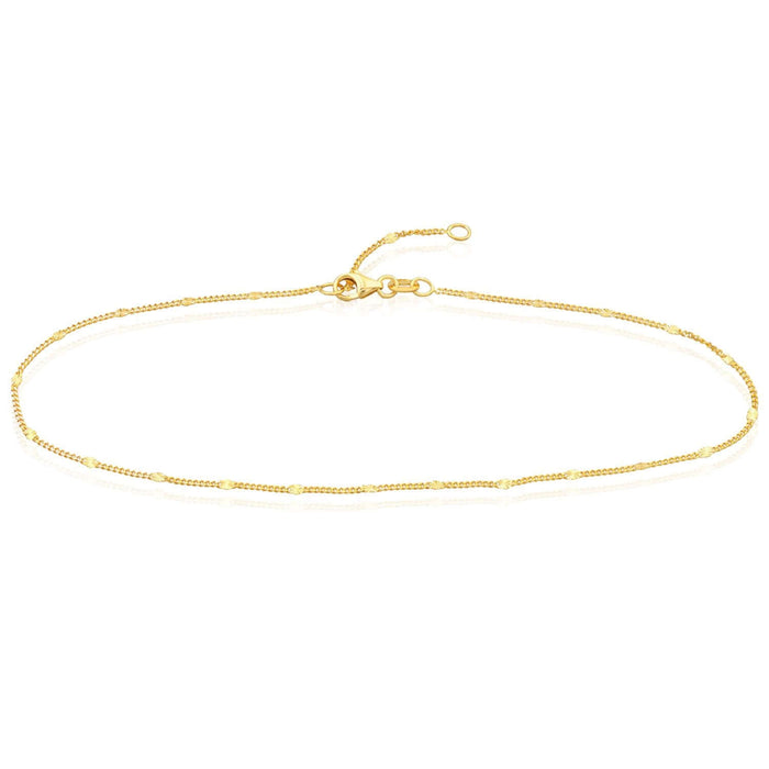 14K Yellow Gold Curb Ankle Bracelet (Solid Links) 9" - 10" Adjustable - WJD Exclusives