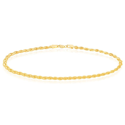 14K Yellow Gold 3mm Fox Link Ankle Bracelet (Solid Links) 10" - WJD Exclusives