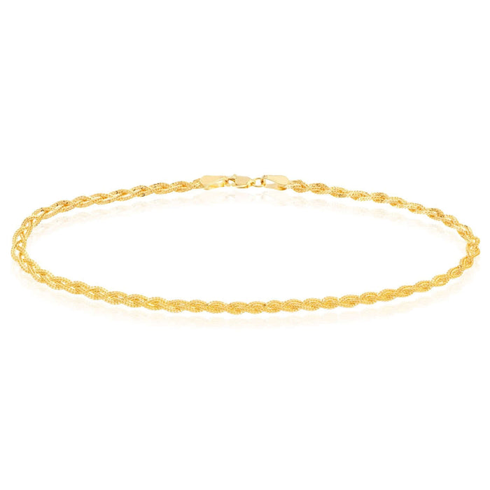 14K Yellow Gold 3mm Fox Link Ankle Bracelet (Solid Links) 10" - WJD Exclusives