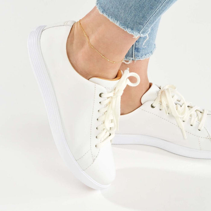 14K Yellow Gold Cable Chain Bead Stations Ankle Bracelet (Solid Links) 9" - 10" Adjustable - WJD Exclusives