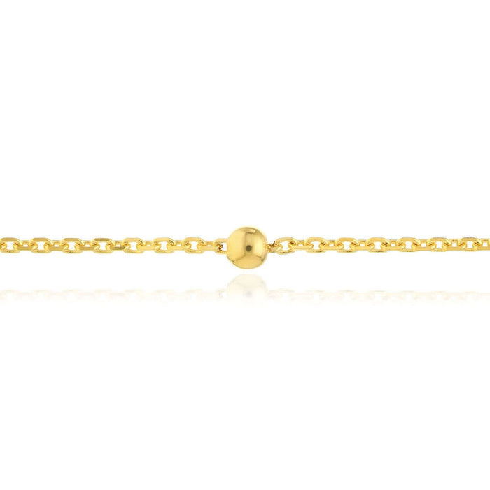 14K Yellow Gold Cable Chain Bead Stations Ankle Bracelet (Solid Links) 9" - 10" Adjustable - WJD Exclusives