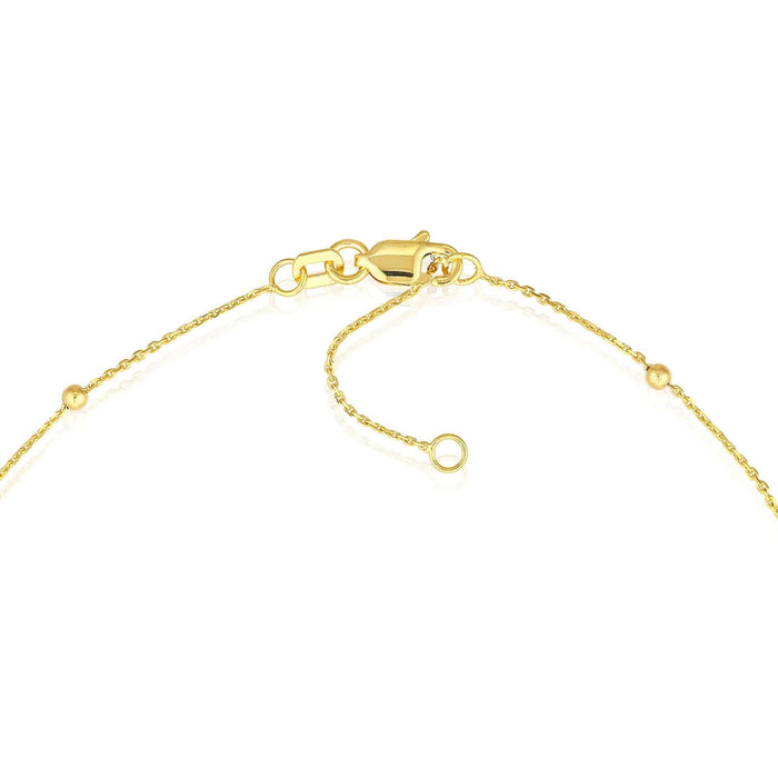 14K Yellow Gold Cable Chain Bead Stations Ankle Bracelet (Solid Links) 9" - 10" Adjustable - WJD Exclusives