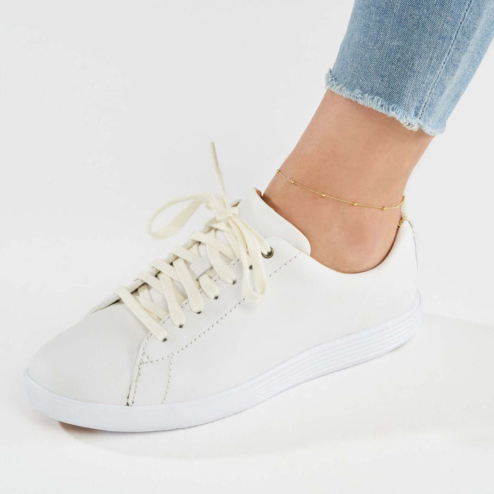 14K Yellow Gold Diamond - Cut Chain Bead Stations Ankle Bracelet (Solid Links) 9" - 10" Adjustable - WJD Exclusives