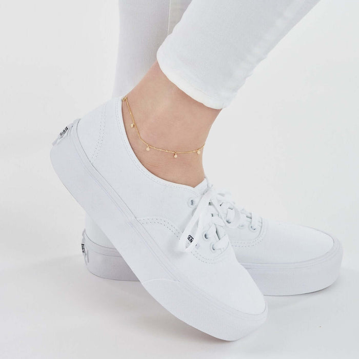 14K Yellow Gold Cable Chain Dangling Disc Charms Ankle Bracelet (Solid Links) 9" - 10" Adjustable - WJD Exclusives