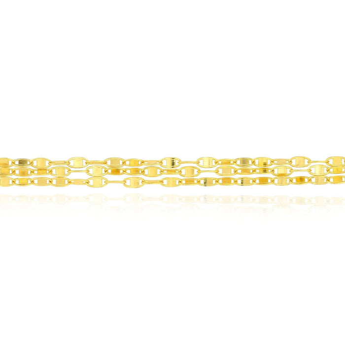 14K Yellow Gold Mariner Triple Strand Ankle Bracelet (Solid Links) 9" - 10" Adjustable - WJD Exclusives