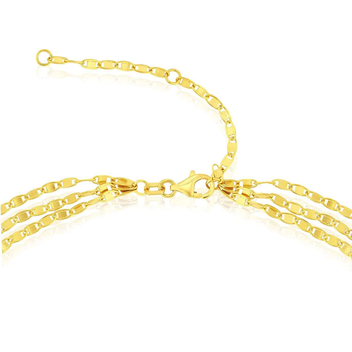 14K Yellow Gold Mariner Triple Strand Ankle Bracelet (Solid Links) 9" - 10" Adjustable - WJD Exclusives