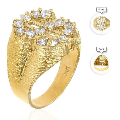 10K Solid Yellow Gold CZ Dollar Sign Signet Mens Ring Size 8-12