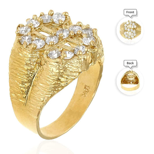 10K Solid Yellow Gold CZ Dollar Sign Signet Mens Ring Size 8-12