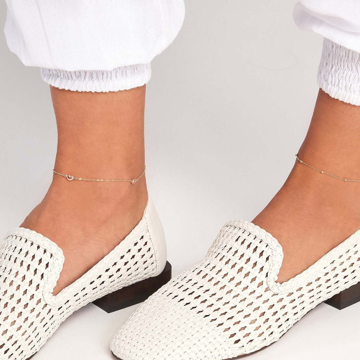 14K Yellow Gold Two - Tone Pink Heart Singapore Ankle Bracelet (Solid Links) 9" - 10" Adjustable - WJD Exclusives