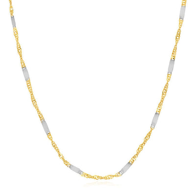 14K Yellow White Gold 1.5mm Singapore Stations Chain (Solid Links) 16" - 20" - WJD Exclusives
