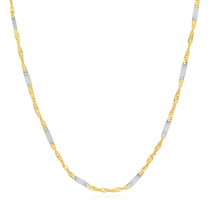 14K Yellow White Gold 1.5mm Singapore Stations Chain (Solid Links) 16" - 20" - WJD Exclusives