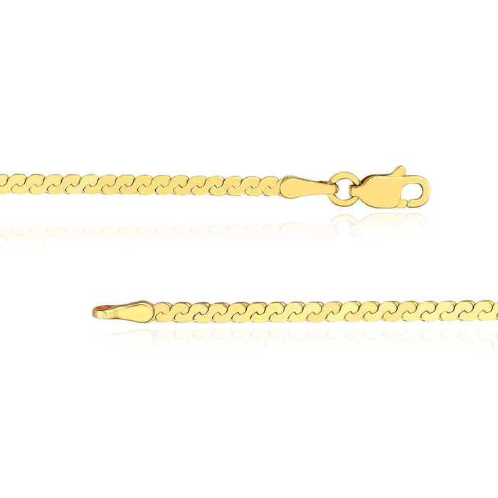 14K Yellow Gold 2mm Serpentine Ankle Bracelet (Solid Links) 10" - WJD Exclusives