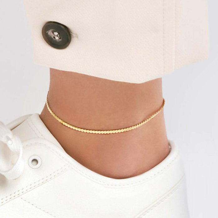 14K Yellow Gold 2mm Serpentine Ankle Bracelet (Solid Links) 10" - WJD Exclusives
