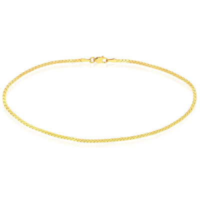 14K Yellow Gold 2mm Serpentine Ankle Bracelet (Solid Links) 10" - WJD Exclusives