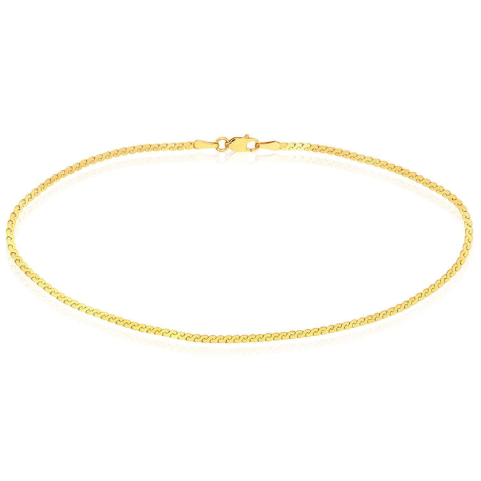 14K Yellow Gold 2mm Serpentine Ankle Bracelet (Solid Links) 10" - WJD Exclusives