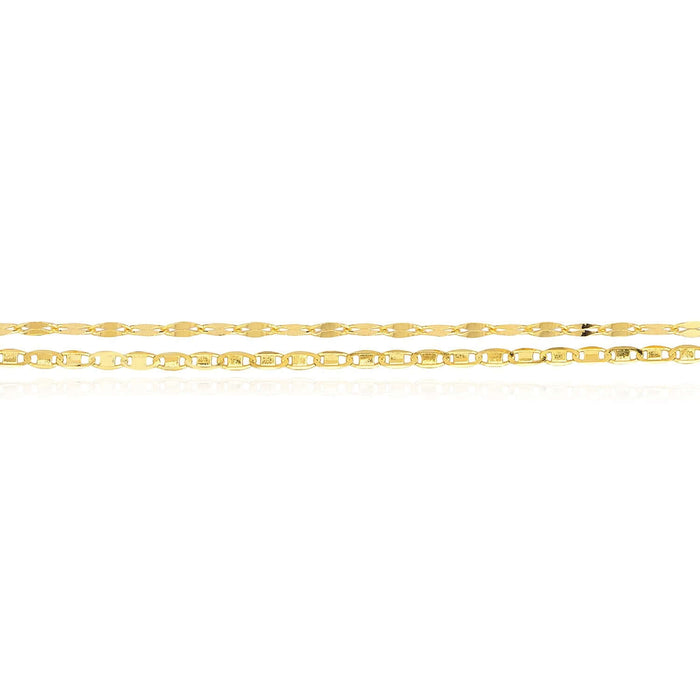 14K Yellow Gold Double Chain Valentino Forzentina Ankle Bracelet (Solid Links) 9" - 10" Adjustable - WJD Exclusives