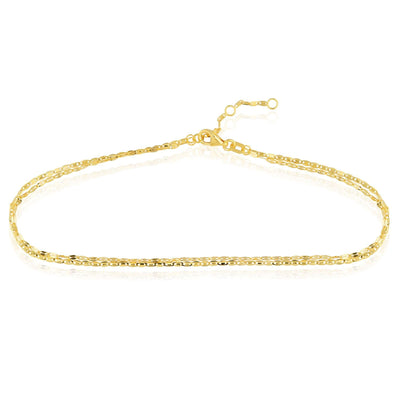 14K Yellow Gold Double Chain Valentino Forzentina Ankle Bracelet (Solid Links) 9" - 10" Adjustable - WJD Exclusives
