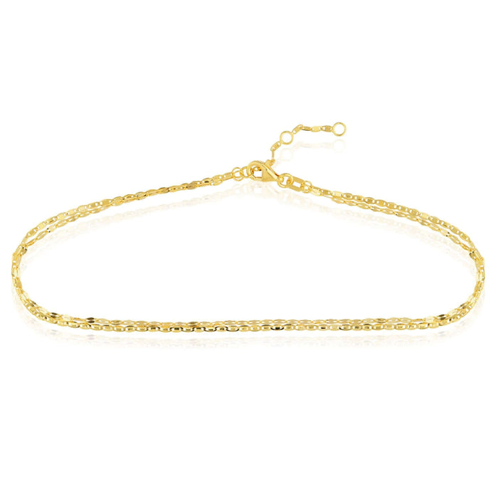 14K Yellow Gold Double Chain Valentino Forzentina Ankle Bracelet (Solid Links) 9" - 10" Adjustable - WJD Exclusives