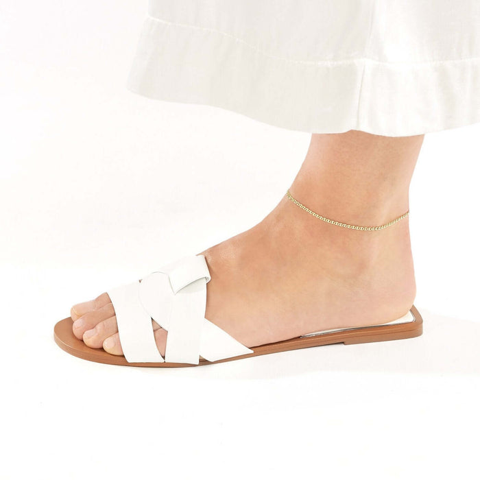 14K Yellow White Rose Gold Anchor Ankle Bracelet (Solid Links) 9" - 10" Adjustable - WJD Exclusives