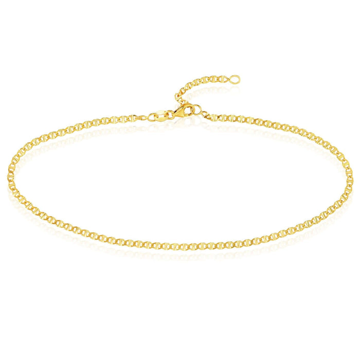 14K Yellow White Rose Gold Anchor Ankle Bracelet (Solid Links) 9" - 10" Adjustable - WJD Exclusives