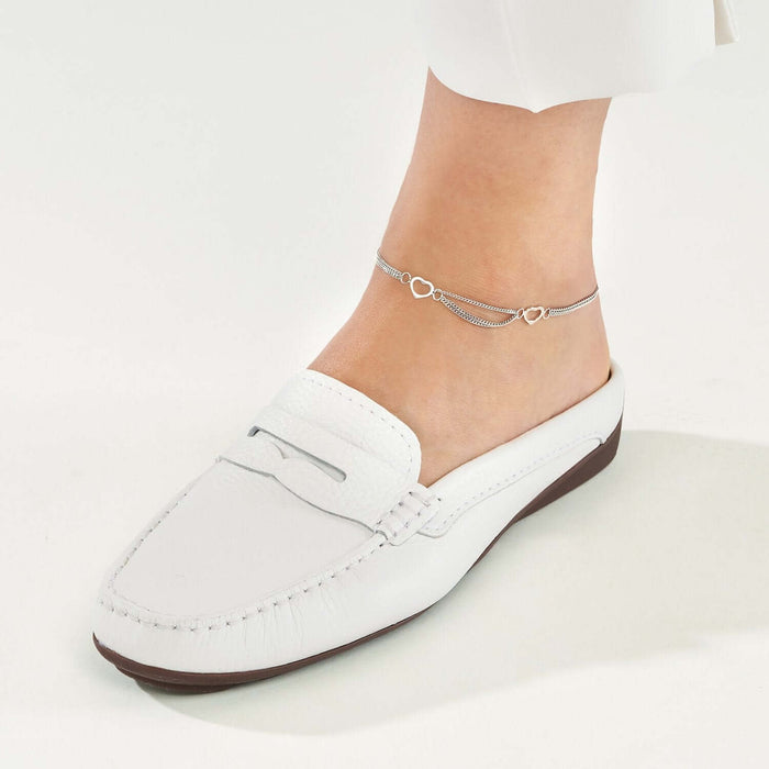 Sterling Silver Heart 4mm Charm Cable Chain Ankle Bracelet (Solid Links) 9" - 10" Adjustable - WJD Exclusives