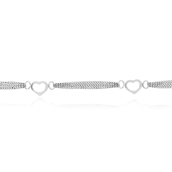 Sterling Silver Heart 4mm Charm Cable Chain Ankle Bracelet (Solid Links) 9" - 10" Adjustable - WJD Exclusives
