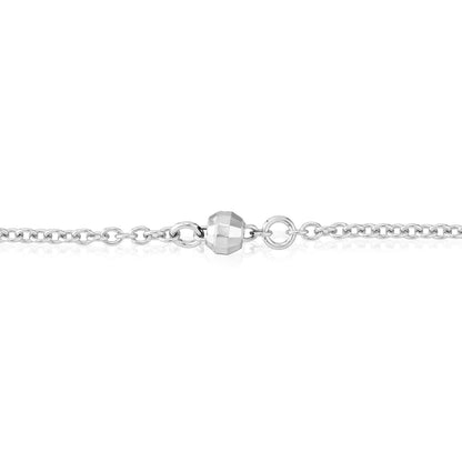 Sterling Silver Rhodium Diamond - Cut Beads Ankle Bracelet (Solid Links) 9" - 10" Adjustable - WJD Exclusives