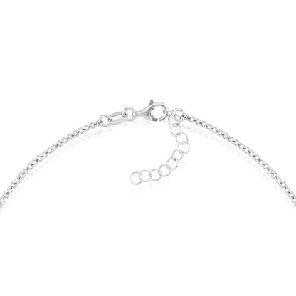 Sterling Silver Rhodium Diamond - Cut Beads Ankle Bracelet (Solid Links) 9" - 10" Adjustable - WJD Exclusives