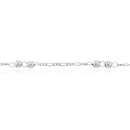 18K Gold Over Sterling Silver Rhodium Figaro Ankle Bracelet 9-10" Adjustable