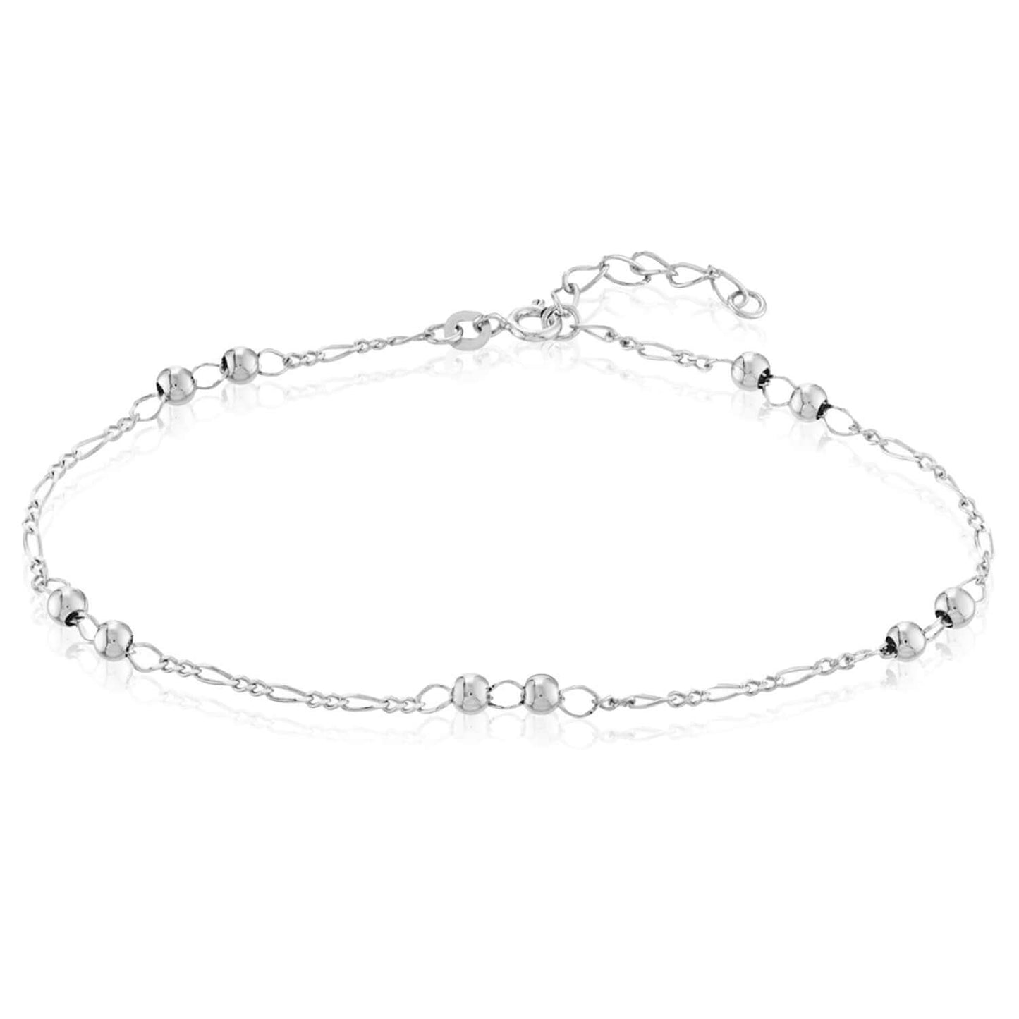 18K Gold Over Sterling Silver Rhodium Figaro Ankle Bracelet 9-10" Adjustable