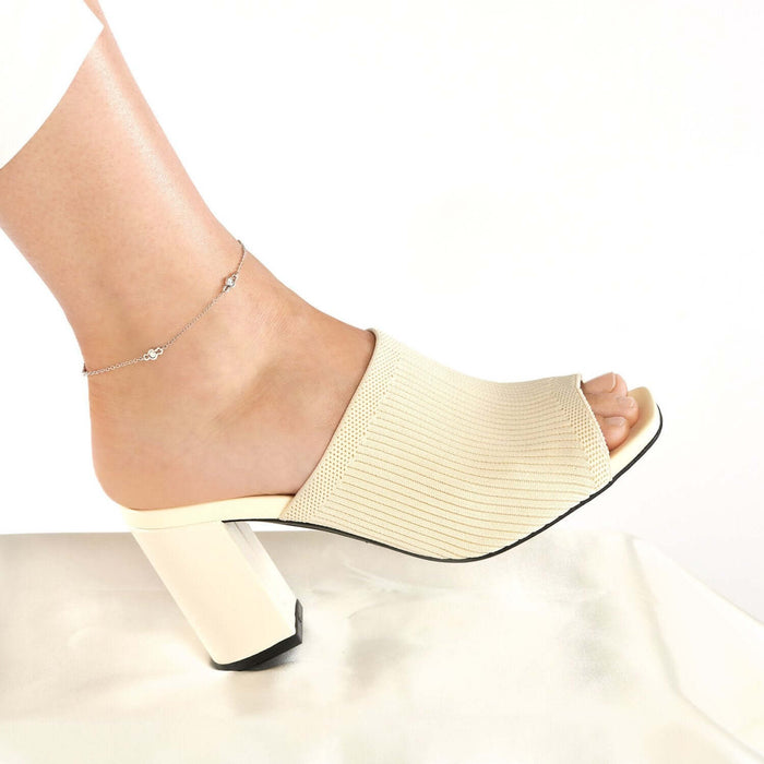 Sterling Silver Illusion Stations Ankle Bracelet (Solid Links) 9" - 10" Adjustable - WJD Exclusives