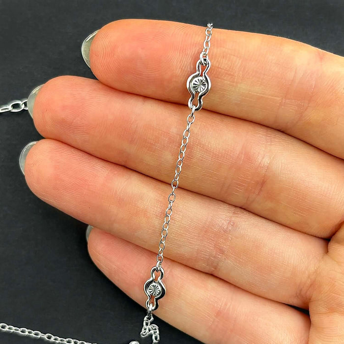 Sterling Silver Illusion Stations Ankle Bracelet (Solid Links) 9" - 10" Adjustable - WJD Exclusives