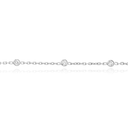Sterling Silver Rhodium CZ Station Ankle Bracelet 9"-10" Adjustable