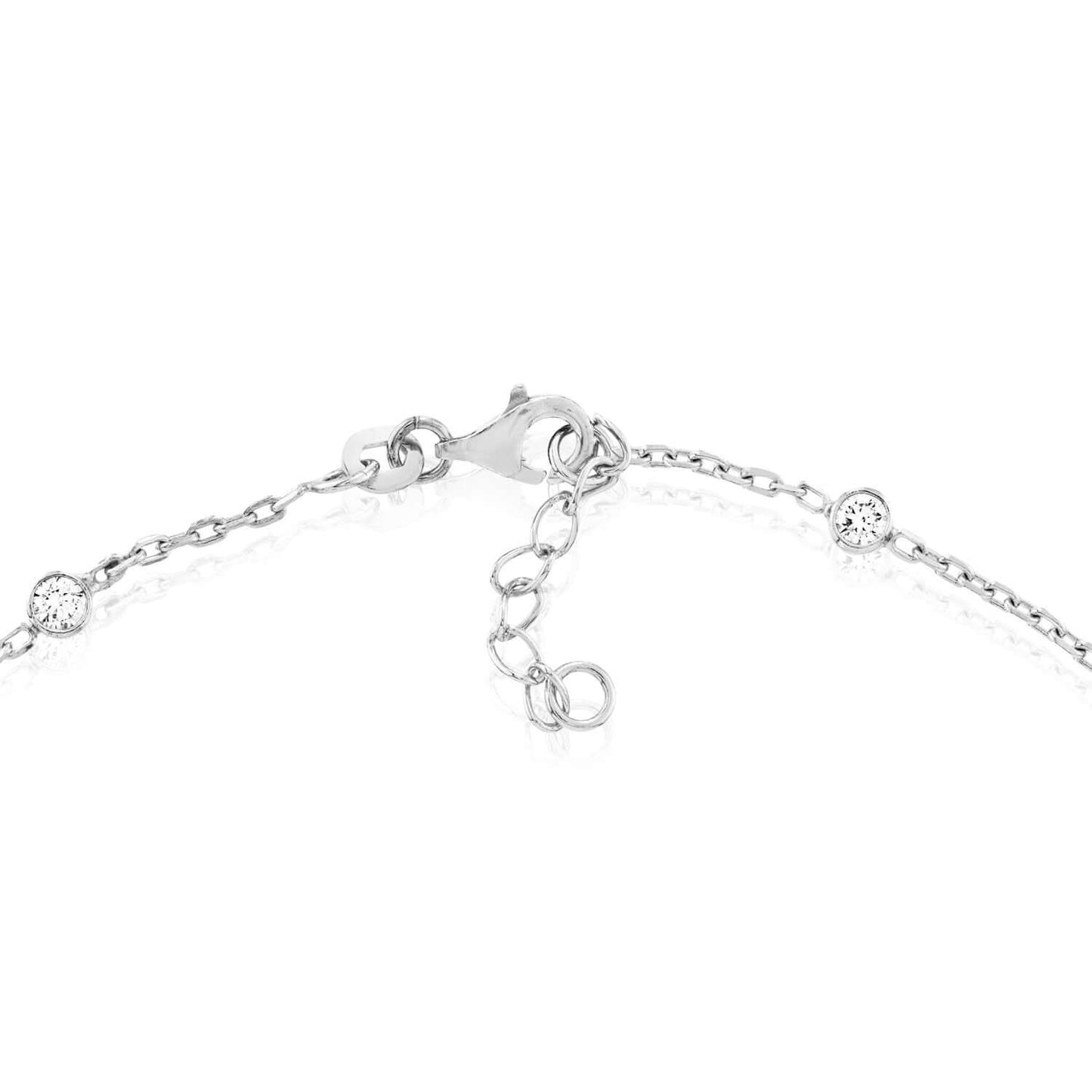 Sterling Silver Rhodium CZ Station Ankle Bracelet 9"-10" Adjustable