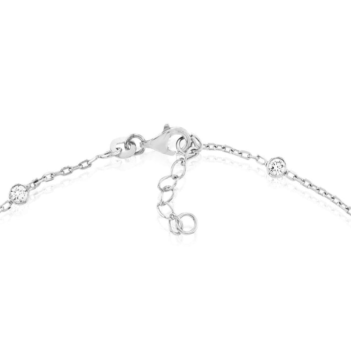 Sterling Silver Rhodium CZ Station Ankle Bracelet (Solid Links) 9" - 10" Adjustable - WJD Exclusives