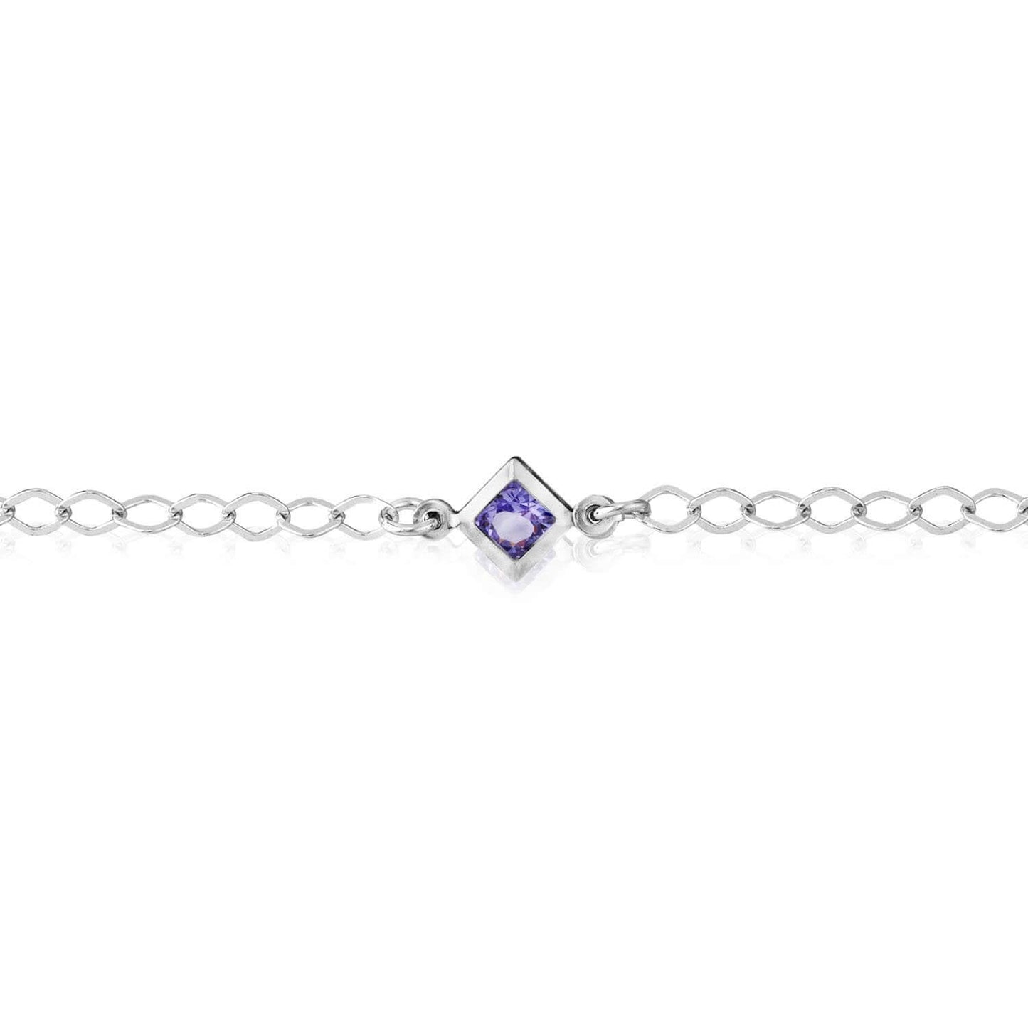 Sterling Silver Purple Princess-Cut CZ Stations Ankle Bracelet 9"-10" Adjustable