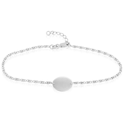 Engravable Sterling Silver Personalized Swirl Ankle Bracelet (Solid Links) 9" - 10" Adjustable - WJD Exclusives