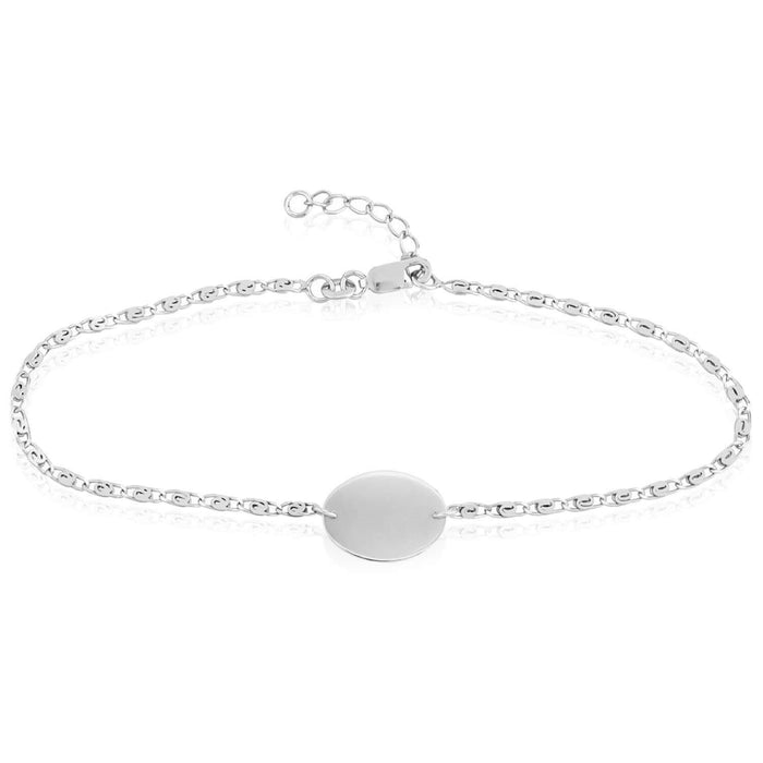 Engravable Sterling Silver Personalized Swirl Ankle Bracelet (Solid Links) 9" - 10" Adjustable - WJD Exclusives