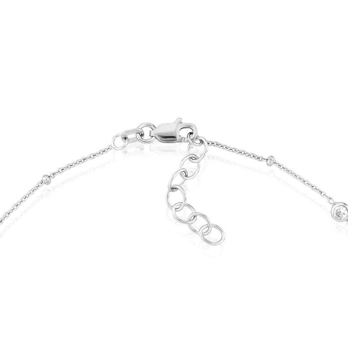 Sterling Silver Rose Gold Beads CZ Stations Ankle Bracelet (Solid Links) 9" - 10" Adjustable - WJD Exclusives