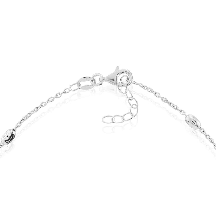 Sterling Silver Oval Moon Station Ankle Bracelet (Solid Links) 9" - 10" Adjustable - WJD Exclusives