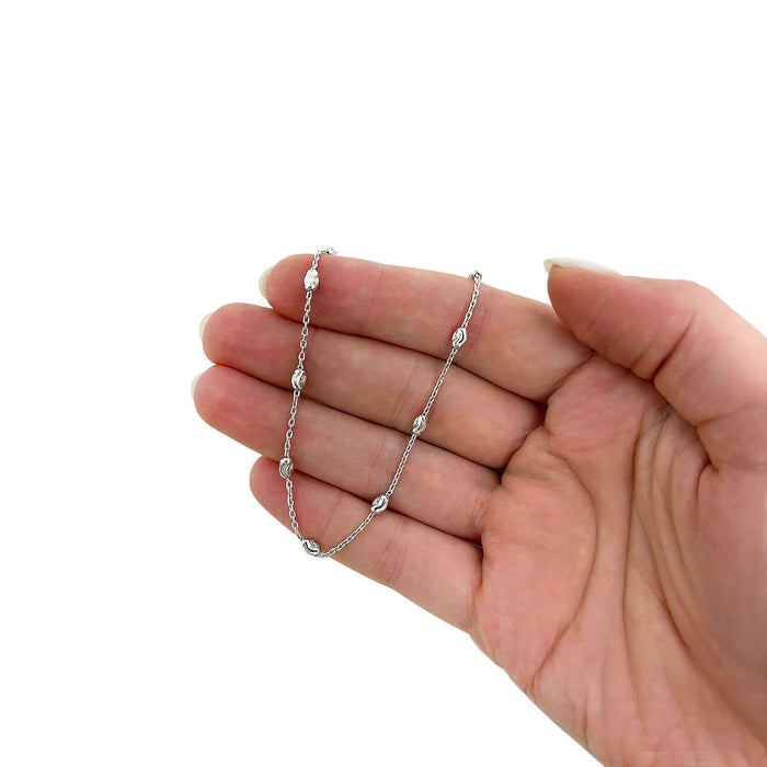 Sterling Silver Oval Moon Station Ankle Bracelet (Solid Links) 9" - 10" Adjustable - WJD Exclusives