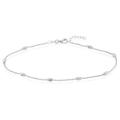 Sterling Silver Oval Moon Station Ankle Bracelet (Solid Links) 9" - 10" Adjustable - WJD Exclusives