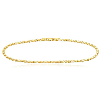 14K Yellow Gold 3mm Mirror Link Ankle Bracelet (Solid Links) 10" - WJD Exclusives