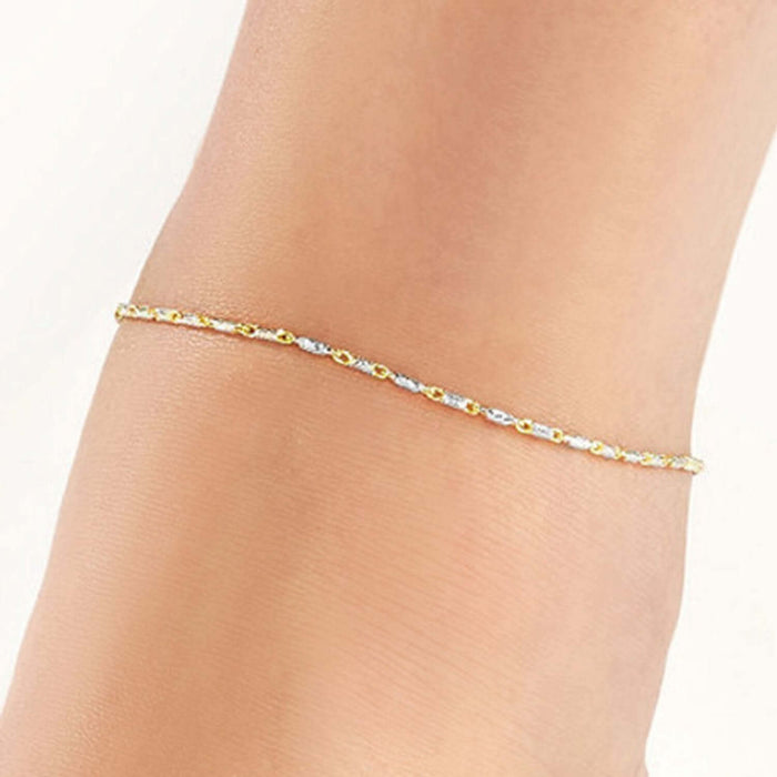 14K Yellow White Gold Bar Lumacina Link Ankle Bracelet (Solid Links) 9" - 10" Adjustable - WJD Exclusives