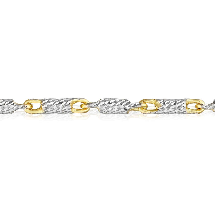 14K Yellow White Gold Bar Lumacina Link Ankle Bracelet (Solid Links) 9" - 10" Adjustable - WJD Exclusives