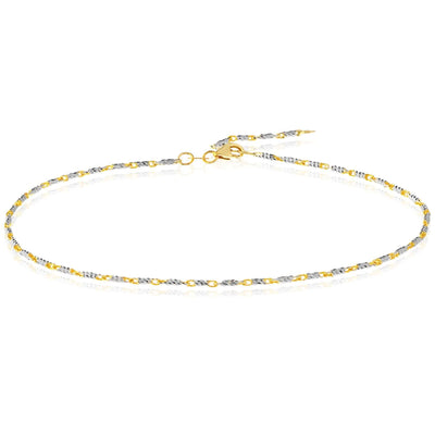 14K Yellow White Gold Bar Lumacina Link Ankle Bracelet (Solid Links) 9" - 10" Adjustable - WJD Exclusives
