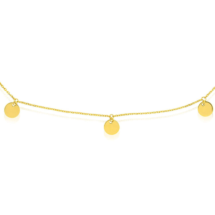 14K Yellow Gold Cable Chain Disc Dangle Charm Ankle Bracelet (Solid Links) 9" - 10" Adjustable - WJD Exclusives