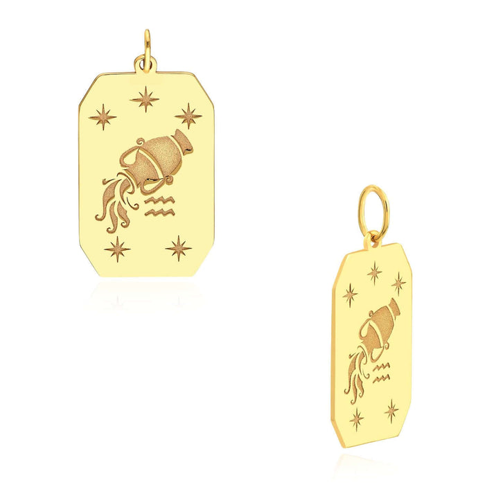 14K Gold Astrology Zodiac Sign Dog Tag Pendant 1" - WJD Exclusives